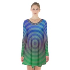 Blue Green Abstract Background Long Sleeve Velvet V-neck Dress