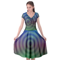 Blue Green Abstract Background Cap Sleeve Wrap Front Dress