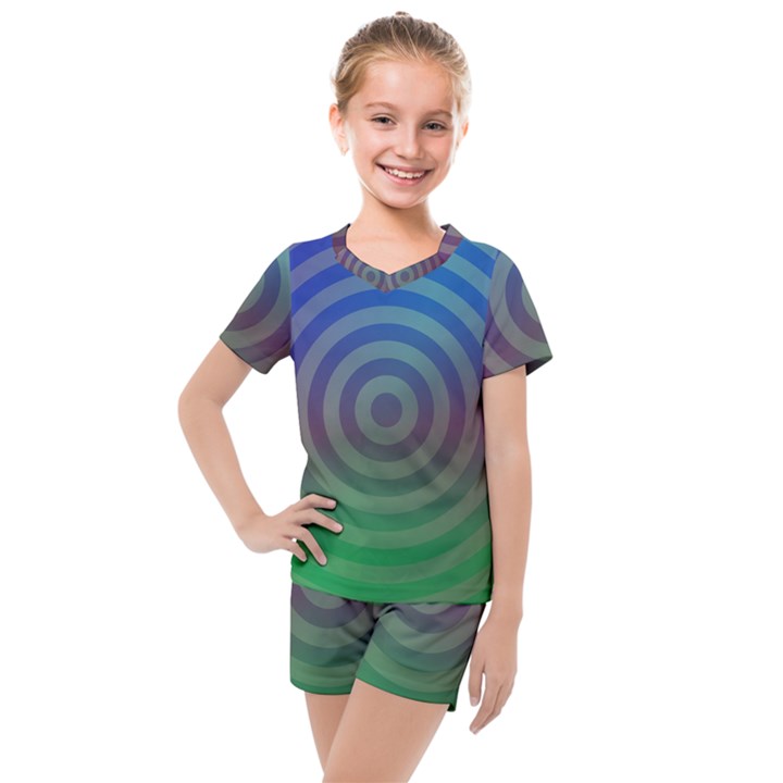 Blue Green Abstract Background Kids  Mesh Tee and Shorts Set