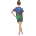 Blue Green Abstract Background Kids  Mesh Tee and Shorts Set View2