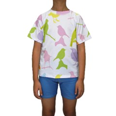 Birds Colourful Background Kids  Short Sleeve Swimwear