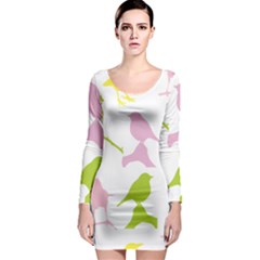 Birds Colourful Background Long Sleeve Bodycon Dress