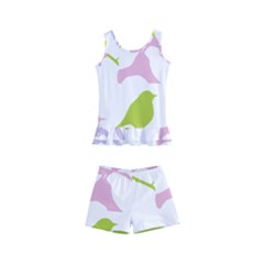 Birds Colourful Background Kids  Boyleg Swimsuit