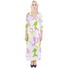 Birds Colourful Background Quarter Sleeve Wrap Maxi Dress