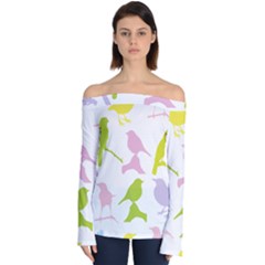 Birds Colourful Background Off Shoulder Long Sleeve Top by HermanTelo