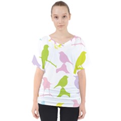 Birds Colourful Background V-neck Dolman Drape Top