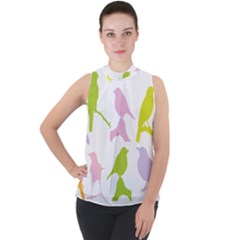 Birds Colourful Background Mock Neck Chiffon Sleeveless Top by HermanTelo