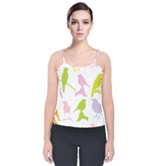 Birds Colourful Background Velvet Spaghetti Strap Top by HermanTelo