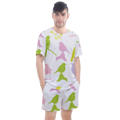 Birds Colourful Background Men s Mesh Tee And Shorts Set by HermanTelo