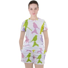 Birds Colourful Background Women s Tee And Shorts Set