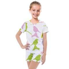 Birds Colourful Background Kids  Mesh Tee And Shorts Set