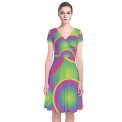 Background Colourful Circles Short Sleeve Front Wrap Dress by HermanTelo