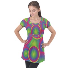 Background Colourful Circles Puff Sleeve Tunic Top