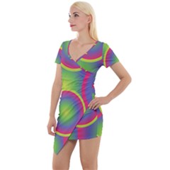 Background Colourful Circles Short Sleeve Asymmetric Mini Dress by HermanTelo