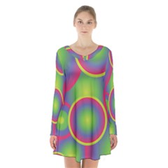 Background Colourful Circles Long Sleeve Velvet V-neck Dress by HermanTelo