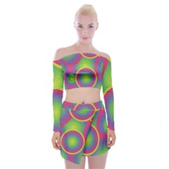 Background Colourful Circles Off Shoulder Top With Mini Skirt Set