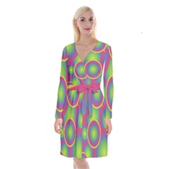 Background Colourful Circles Long Sleeve Velvet Front Wrap Dress by HermanTelo