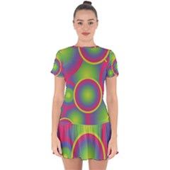 Background Colourful Circles Drop Hem Mini Chiffon Dress