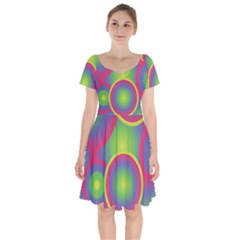 Background Colourful Circles Short Sleeve Bardot Dress by HermanTelo