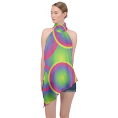 Background Colourful Circles Halter Asymmetric Satin Top by HermanTelo