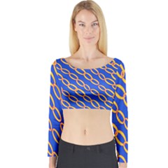 Blue Abstract Links Background Long Sleeve Crop Top