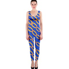 Blue Abstract Links Background One Piece Catsuit