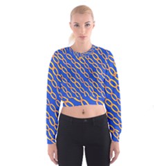 Blue Abstract Links Background Cropped Sweatshirt by HermanTelo