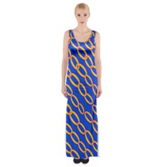 Blue Abstract Links Background Maxi Thigh Split Dress