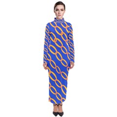 Blue Abstract Links Background Turtleneck Maxi Dress