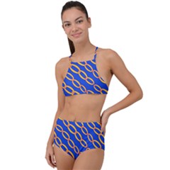 Blue Abstract Links Background High Waist Tankini Set