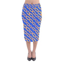 Blue Abstract Links Background Velvet Midi Pencil Skirt