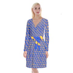 Blue Abstract Links Background Long Sleeve Velvet Front Wrap Dress