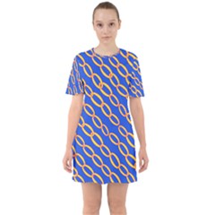 Blue Abstract Links Background Sixties Short Sleeve Mini Dress