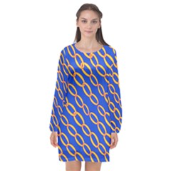 Blue Abstract Links Background Long Sleeve Chiffon Shift Dress 