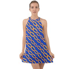 Blue Abstract Links Background Halter Tie Back Chiffon Dress