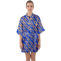 Blue Abstract Links Background Quarter Sleeve Kimono Robe