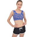 Blue Abstract Links Background V-Back Sports Bra View1