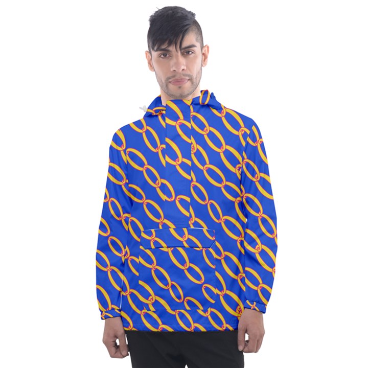 Blue Abstract Links Background Men s Front Pocket Pullover Windbreaker