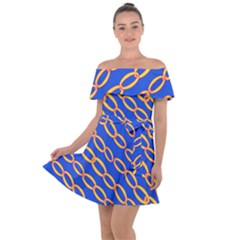 Blue Abstract Links Background Off Shoulder Velour Dress