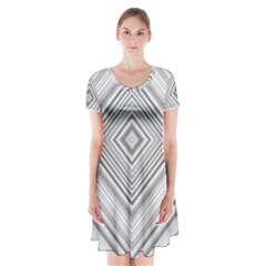 Black White Grey Pinstripes Angles Short Sleeve V-neck Flare Dress by HermanTelo