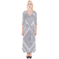 Black White Grey Pinstripes Angles Quarter Sleeve Wrap Maxi Dress