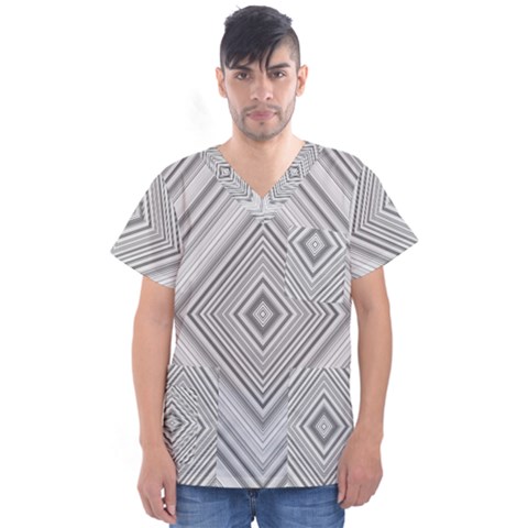 Black White Grey Pinstripes Angles Men s V-neck Scrub Top by HermanTelo