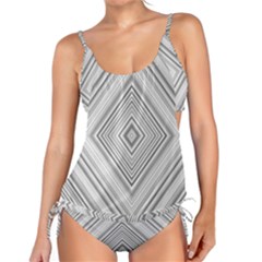 Black White Grey Pinstripes Angles Tankini Set