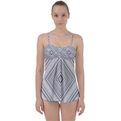 Black White Grey Pinstripes Angles Babydoll Tankini Set by HermanTelo