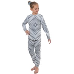 Black White Grey Pinstripes Angles Kids  Long Sleeve Set  by HermanTelo