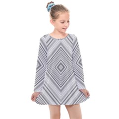 Black White Grey Pinstripes Angles Kids  Long Sleeve Dress by HermanTelo