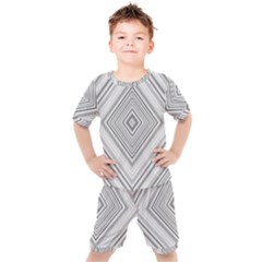 Black White Grey Pinstripes Angles Kids  Tee And Shorts Set by HermanTelo