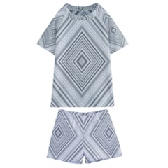 Black White Grey Pinstripes Angles Kids  Swim Tee And Shorts Set