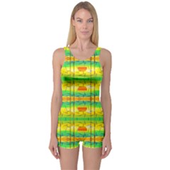 Birds Beach Sun Abstract Pattern One Piece Boyleg Swimsuit