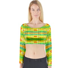 Birds Beach Sun Abstract Pattern Long Sleeve Crop Top